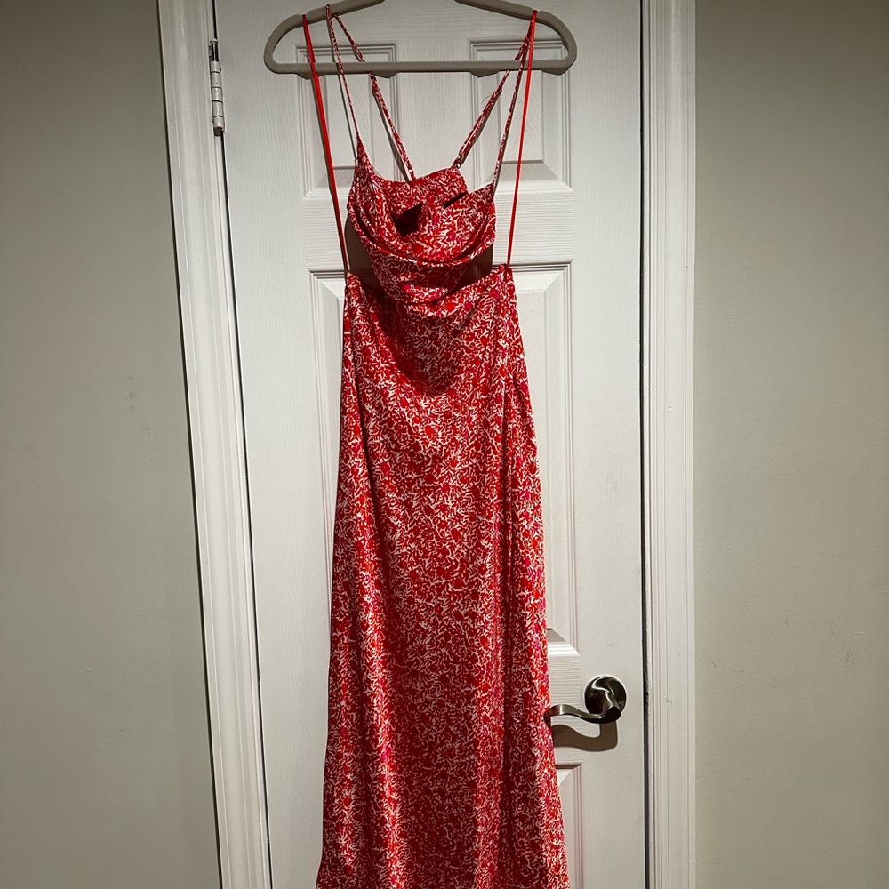 ASTR Colette Floral Satin Cutout Midi Dress